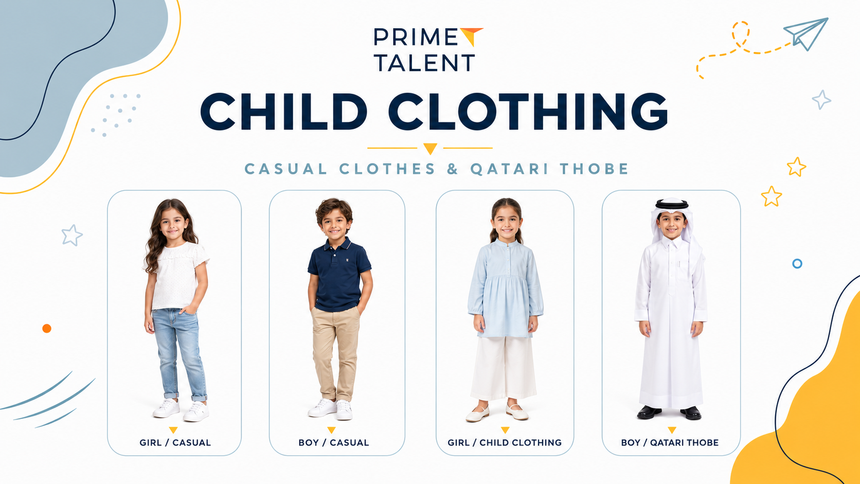 Examples of smart casual and traditional Qatari clothing for children